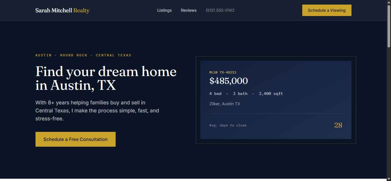 Example landing page built by Escalium