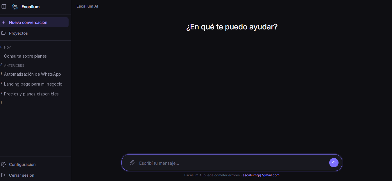 Pantalla principal del chat de Escalium AI